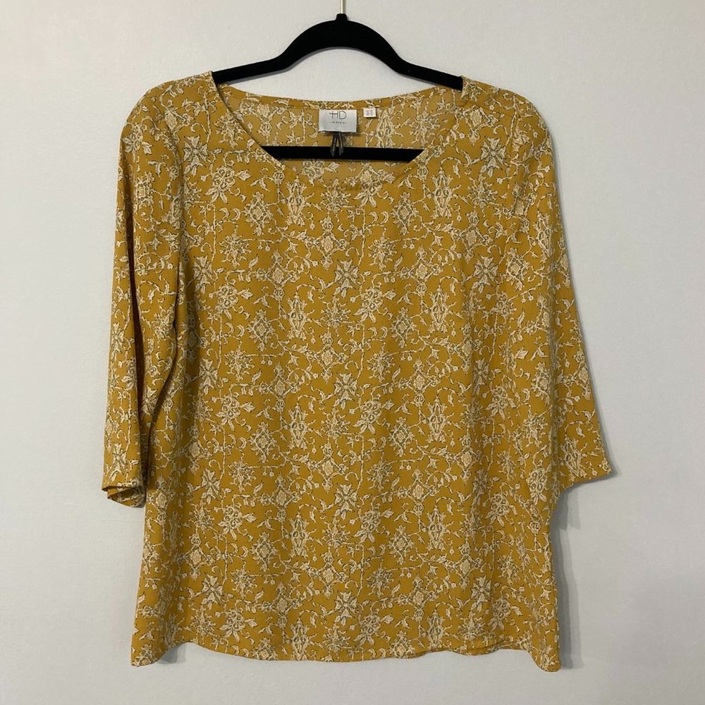 HD in PARIS Mustard Colored Blouse Sized 4 Boho Fall Anthropologie Classic